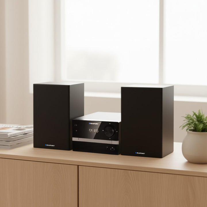 Mikrotower Blaupunkt, Bluetooth, FM rádio, výkon 20 W RMS, budík, CD/MP3/USB/AUX, MS9BT