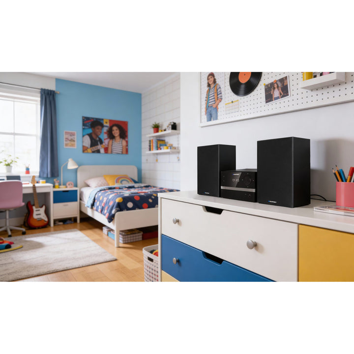 Mikrotower Blaupunkt, Bluetooth, FM rádio, výkon 20 W RMS, budík, CD/MP3/USB/AUX, MS9BT