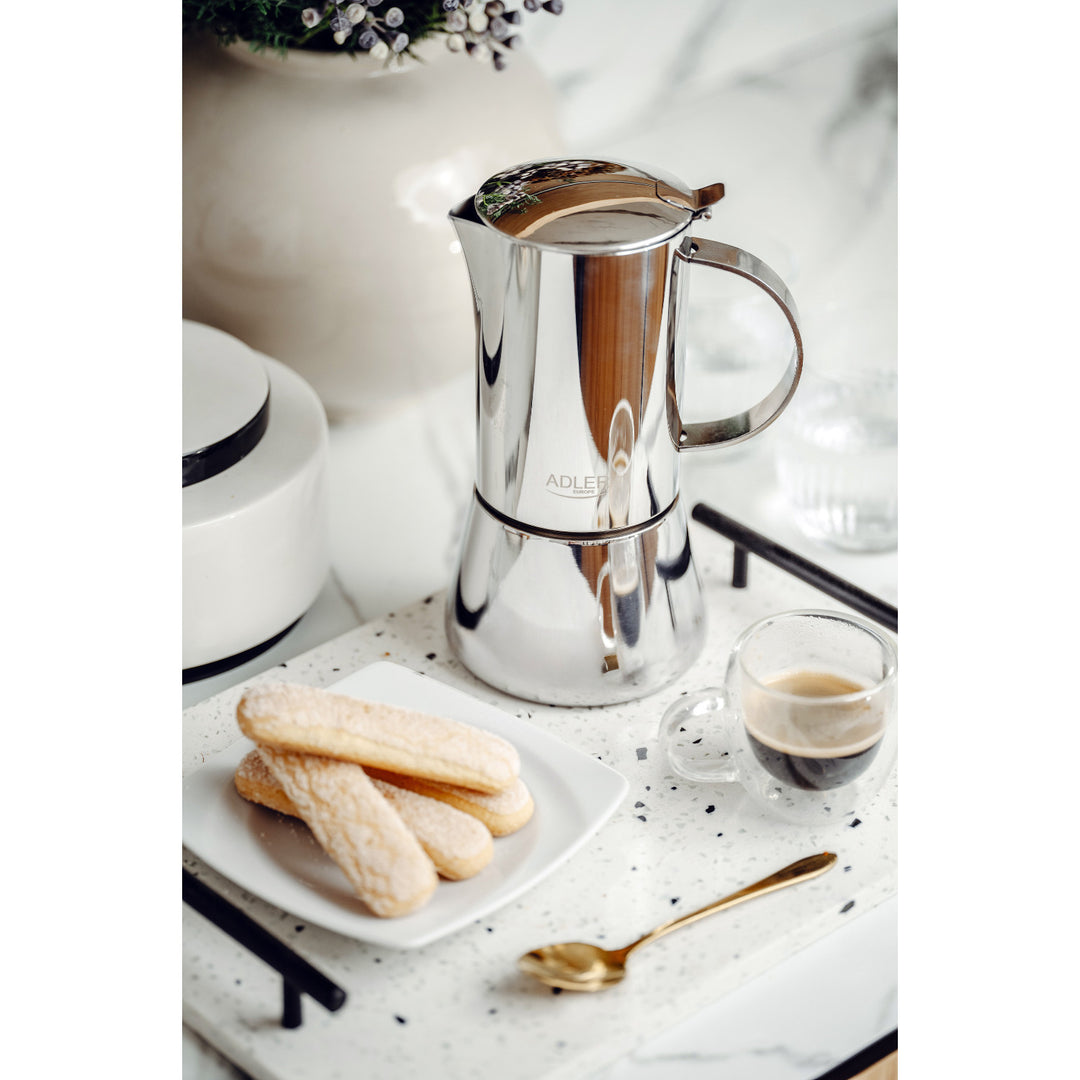 Kávovar Adler, kávovar na espresso, objem 620 ml, stříbrná ocelová barva, AD 4417