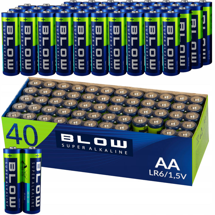 Alkalické baterie AA Blow, LR6, napětí 1,5 V, sada 40 kusů