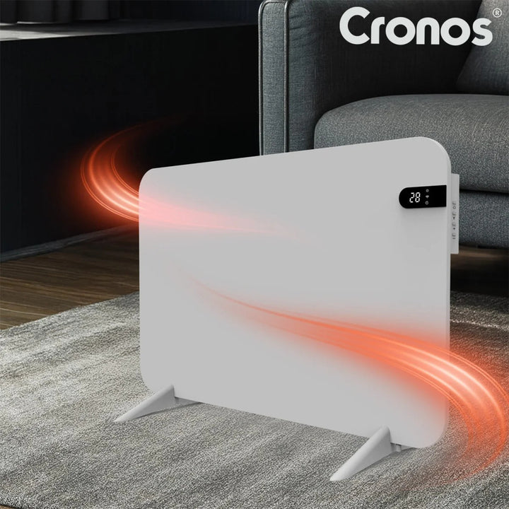 Elektrický radiátor Cronos, barva bílá, výkon 450 W, vytápění místnosti do 14 m2, vestavěný termostat, ovládání pomocí dálkového ovladače, funkce detekce otevřeného okna, nožičky v sadě, WFH-450TW