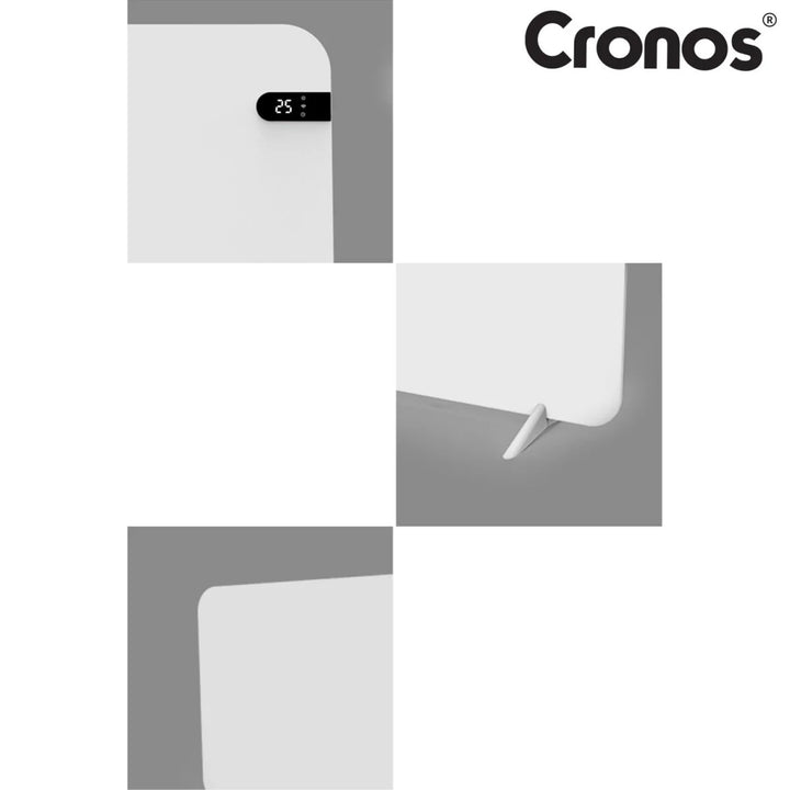 Elektrický radiátor Cronos, barva bílá, výkon 450 W, vytápění místnosti do 14 m2, vestavěný termostat, ovládání pomocí dálkového ovladače, funkce detekce otevřeného okna, nožičky v sadě, WFH-450TW