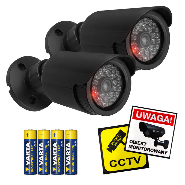 Sada dvou atrap tubusových kamer, IR LED diody, černé, napájení 2xAA (v balení), ABS, IR1800 BT