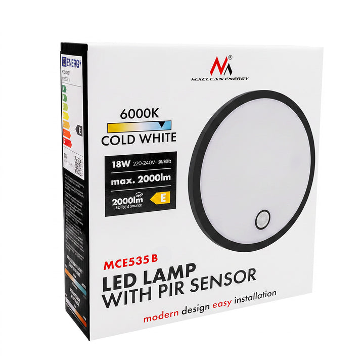 LED svítidlo s pohybovým senzorem Maclean, PIR senzor, černé, 10 W/15 W/18 W, IP65, možnost volby barevné teploty 3000/4000/6000 K, MCE535 B