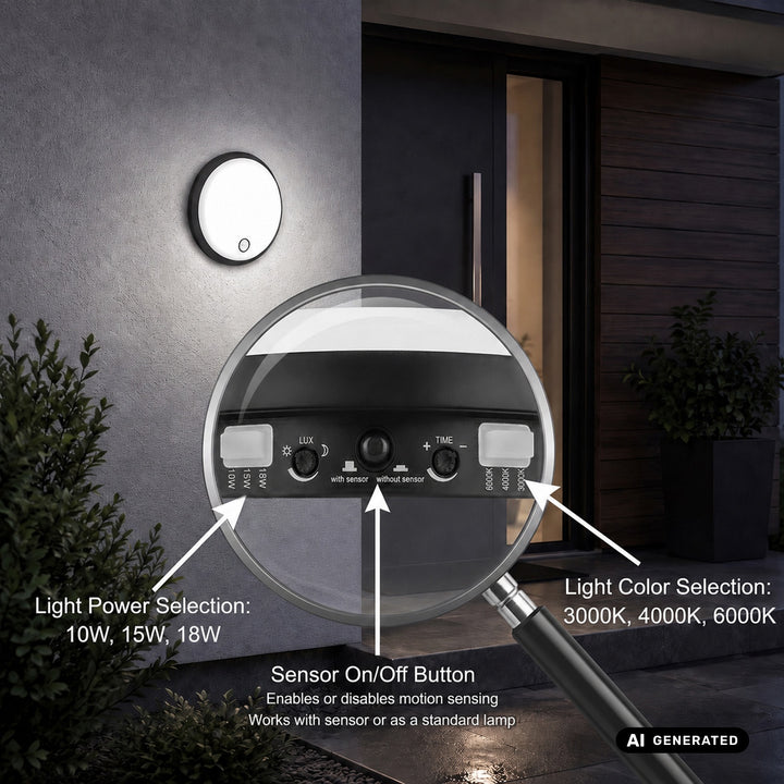 LED svítidlo s pohybovým senzorem Maclean, PIR senzor, černé, 10 W/15 W/18 W, IP65, možnost volby barevné teploty 3000/4000/6000 K, MCE535 B