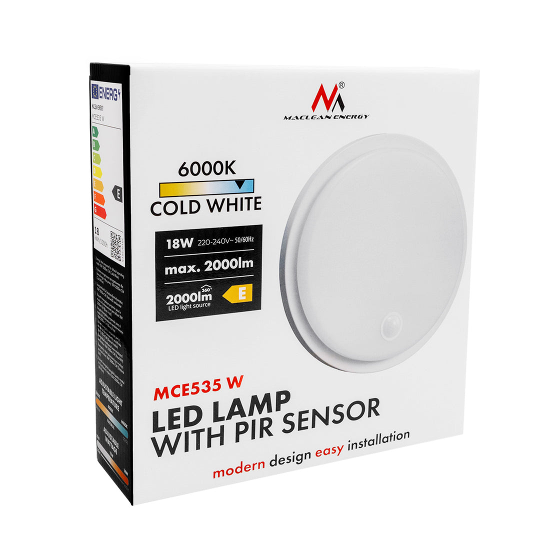LED lampa s pohybovým senzorem Maclean, senzor PIR, bílá, 10 W/15/18 W, IP65, možnost změny barevné teploty 3000/4000/6000 K, MCE535 W