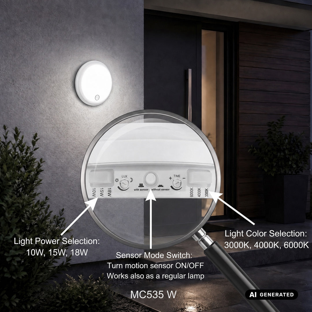 LED lampa s pohybovým senzorem Maclean, senzor PIR, bílá, 10 W/15/18 W, IP65, možnost změny barevné teploty 3000/4000/6000 K, MCE535 W