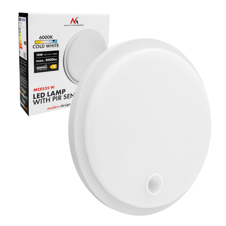 LED lampa s pohybovým senzorem Maclean, senzor PIR, bílá, 10 W/15/18 W, IP65, možnost změny barevné teploty 3000/4000/6000 K, MCE535 W