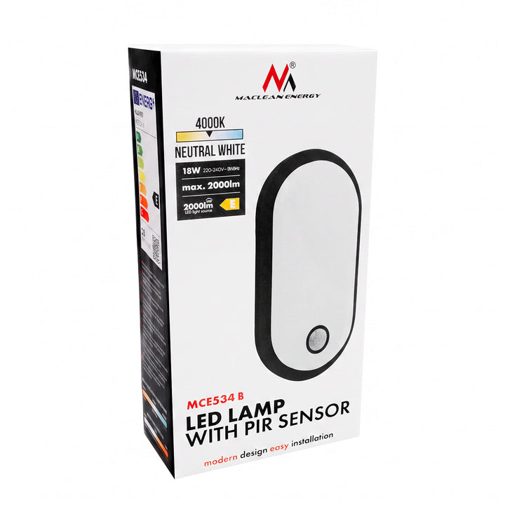 LED svítidlo s pohybovým senzorem Maclean, senzor PIR, černé, 10 W/15 W/18 W, IP65, možnost volby barevné teploty 3000/4000/6000 K, MCE534 B