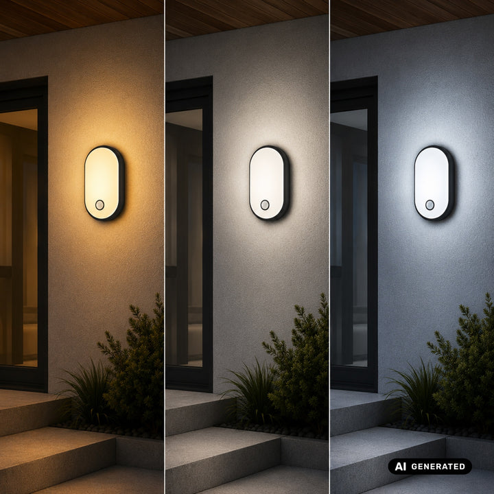 LED svítidlo s pohybovým senzorem Maclean, senzor PIR, černé, 10 W/15 W/18 W, IP65, možnost volby barevné teploty 3000/4000/6000 K, MCE534 B