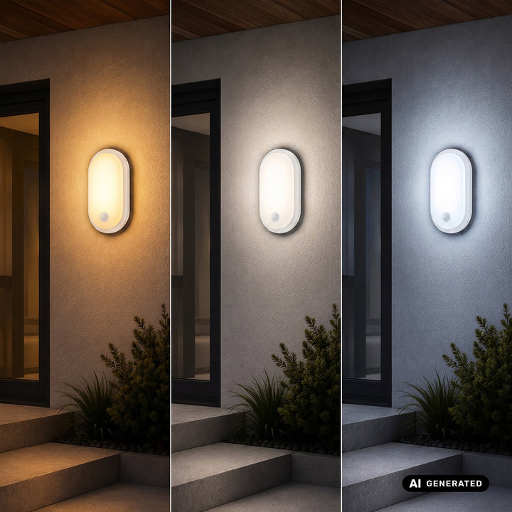 LED svítidlo s pohybovým čidlem Maclean, PIR čidlo, bílé, 10 W/15/18 W, IP65, možnost změny barevné teploty 3000/4000/6000 K, MCE534 W