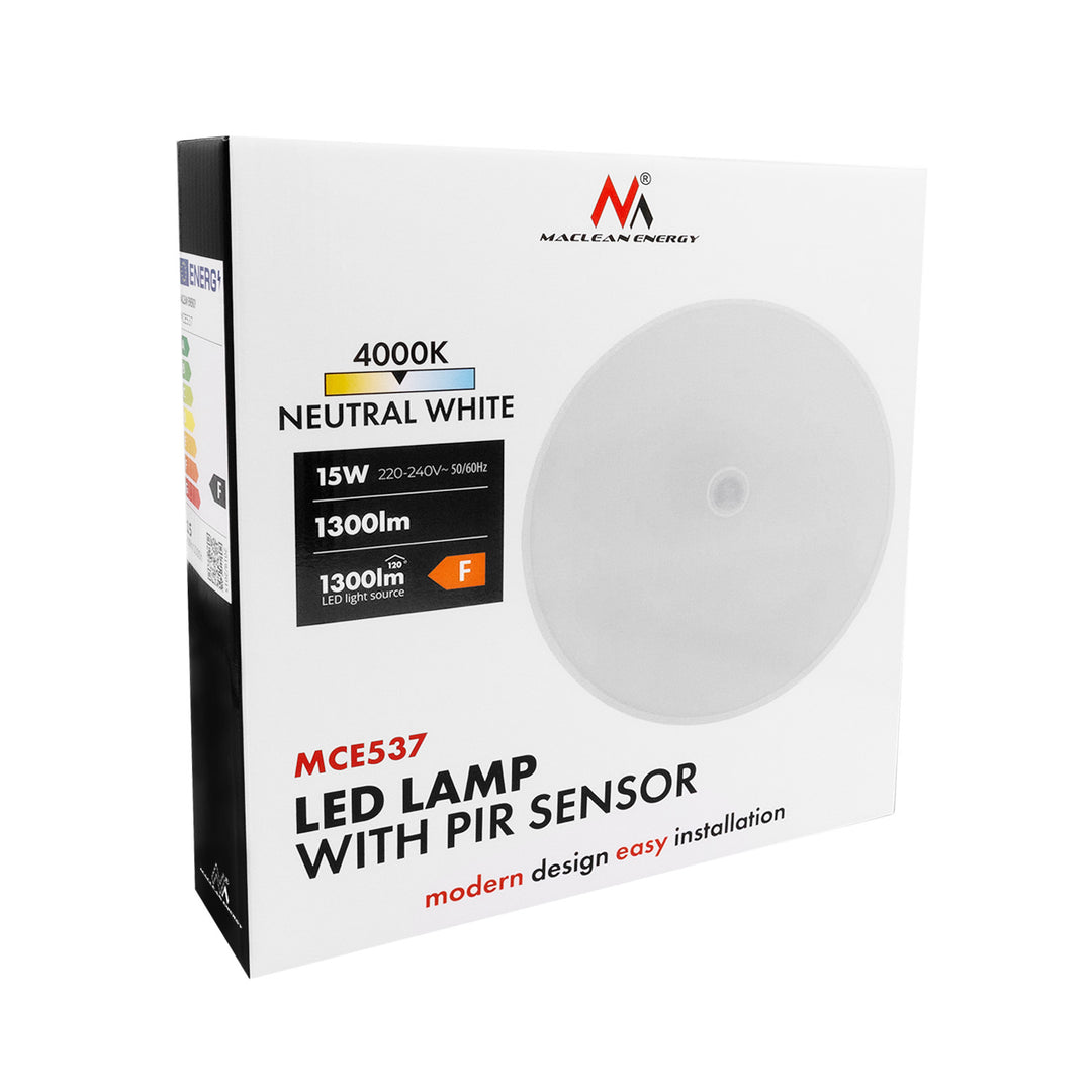 LED svítidlo s PIR senzorem Maclean, stropní, 15 W, 1300 lm, IP54, 220–240 V~ 50/60 Hz, MCE537