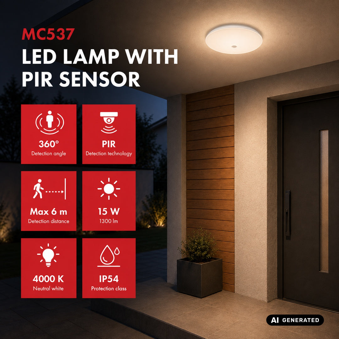 LED svítidlo s PIR senzorem Maclean, stropní, 15 W, 1300 lm, IP54, 220–240 V~ 50/60 Hz, MCE537