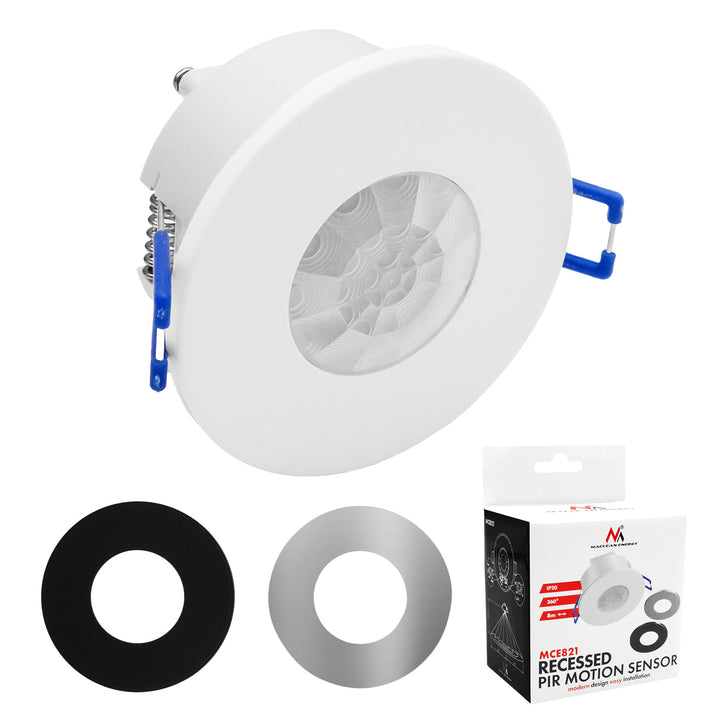 PIR pohybový senzor Maclean, pro zapuštěnou montáž, dosah 8 m, 600 W/1200 W, 220–240 V AC, 50/60 Hz, MCE821