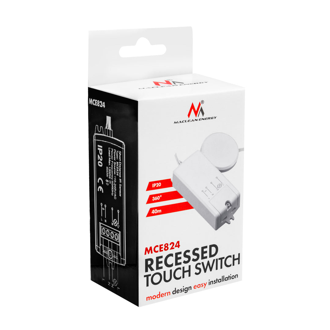 Dotykový spínač pro zapuštěnou montáž Maclean, <40 mm, 110–240 V AC, max. zatížení 600 W pro LED, MCE824