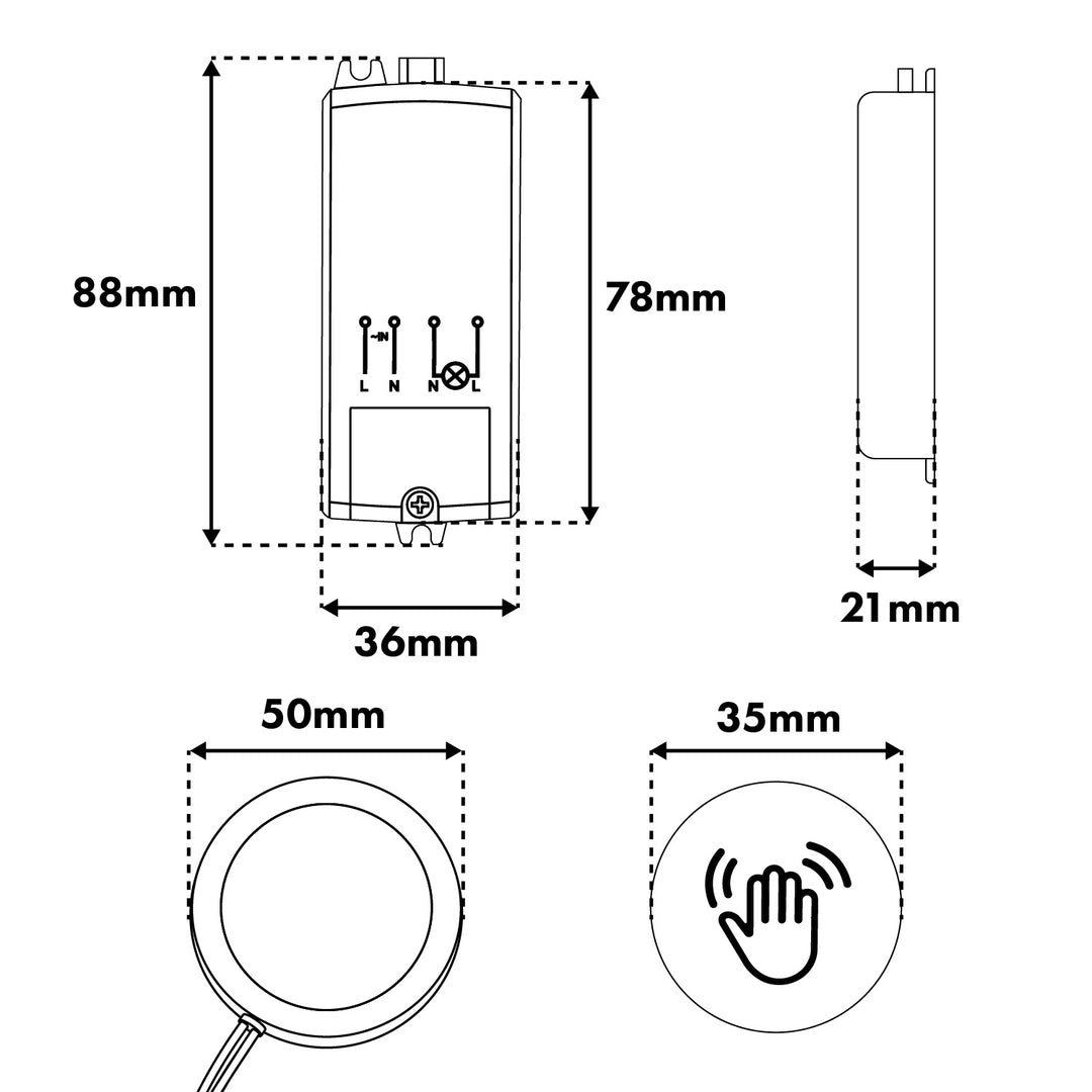 Dotykový spínač pro zapuštěnou montáž Maclean, <40 mm, 110–240 V AC, max. zatížení 600 W pro LED, MCE824