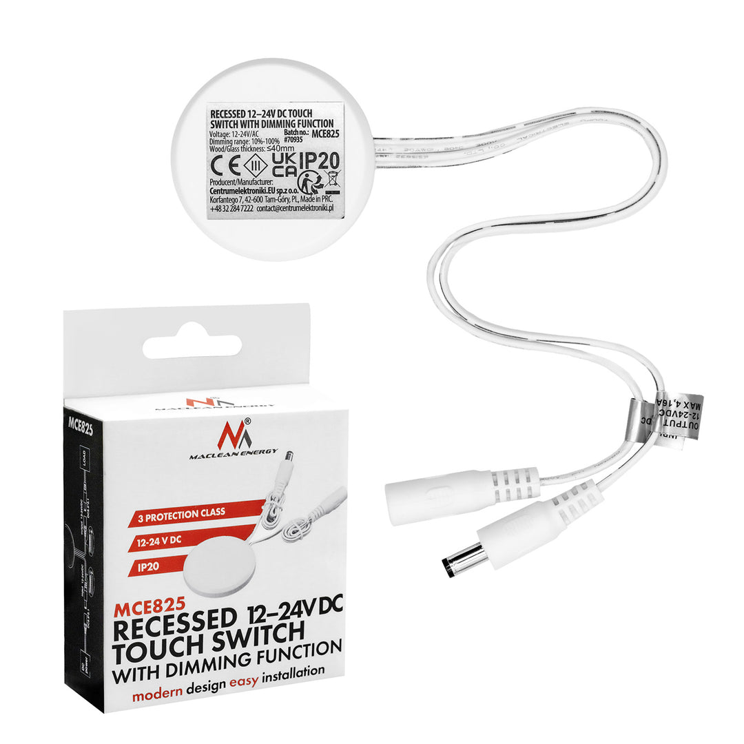Dotykový spínač pro zapuštěnou montáž Maclean, <40 mm, 12–24 V DC, max. zatížení 48/96 W, MCE825