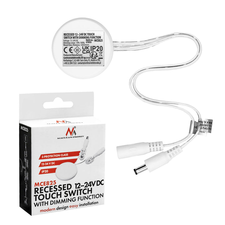 Dotykový spínač pro zapuštěnou montáž Maclean, <40 mm, 12–24 V DC, max. zatížení 48/96 W, MCE825