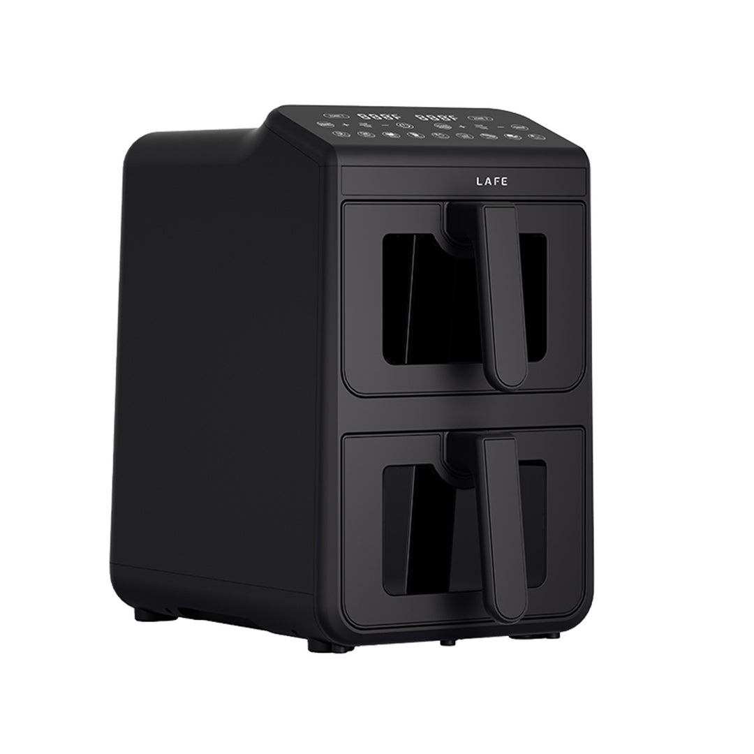Bezolejová fritéza LAFE, horkovzdušná fritéza, 2 komory 5 l, výkon 2460 W, LCD displej, Dual Fry