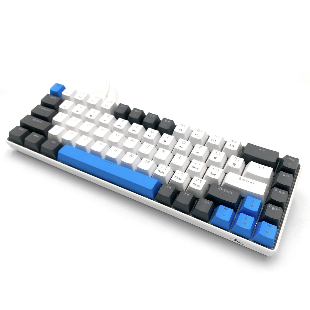 RED CORE MX60 – herní mechanická klávesnice typu short 60 %, mechanické spínače silent RED, barevné podsvícení, 68 kláves, USB-C. Barva: bílá/modrá. Mediatech