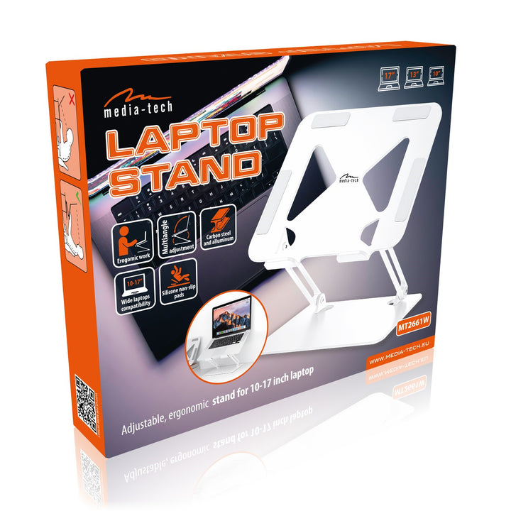 Nastavitelný, ergonomický stojan na notebooky 10–17 palců LAPTOP STAND MT2661W, Mediatech