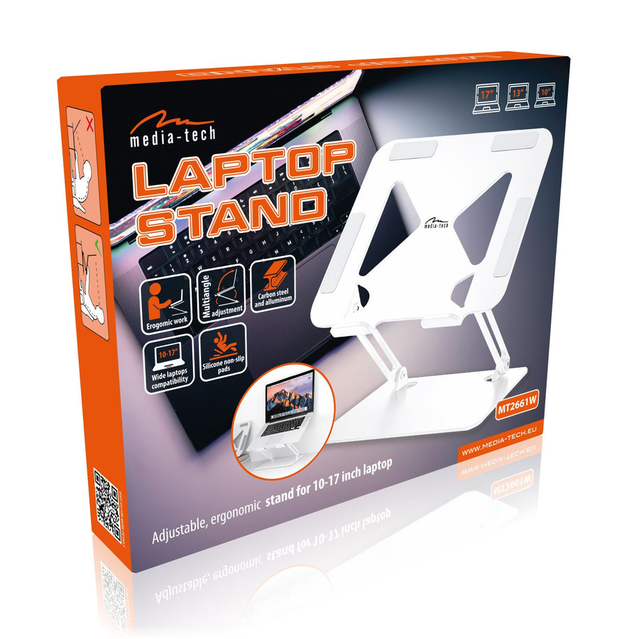 Nastavitelný, ergonomický stojan na notebooky 10–17 palců LAPTOP STAND MT2661W, Mediatech
