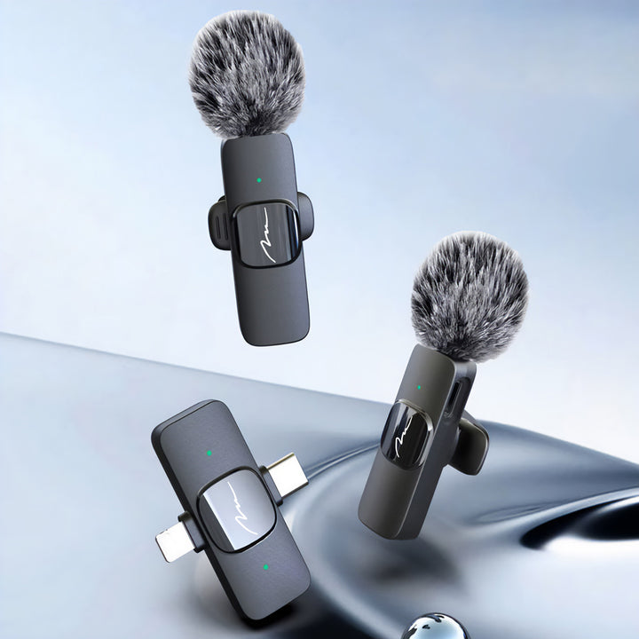MICRO-MIC DUO – 2x bezdrátový klopový mikrofon (sada), s klipem, iOS a Android (OTG), mini, supercitlivý. USB-C a LIGHTNING, Mediatech