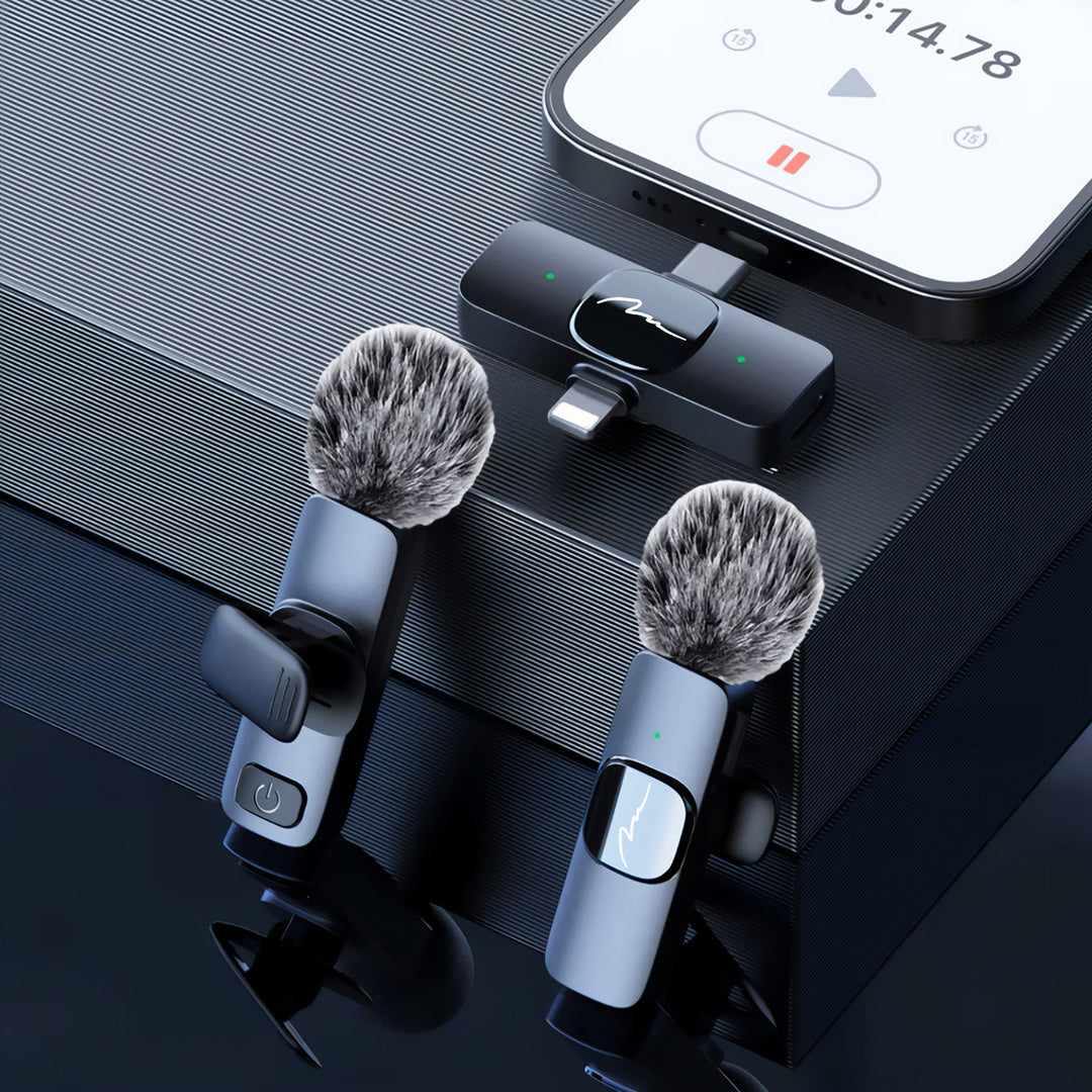 MICRO-MIC DUO – 2x bezdrátový klopový mikrofon (sada), s klipem, iOS a Android (OTG), mini, supercitlivý. USB-C a LIGHTNING, Mediatech