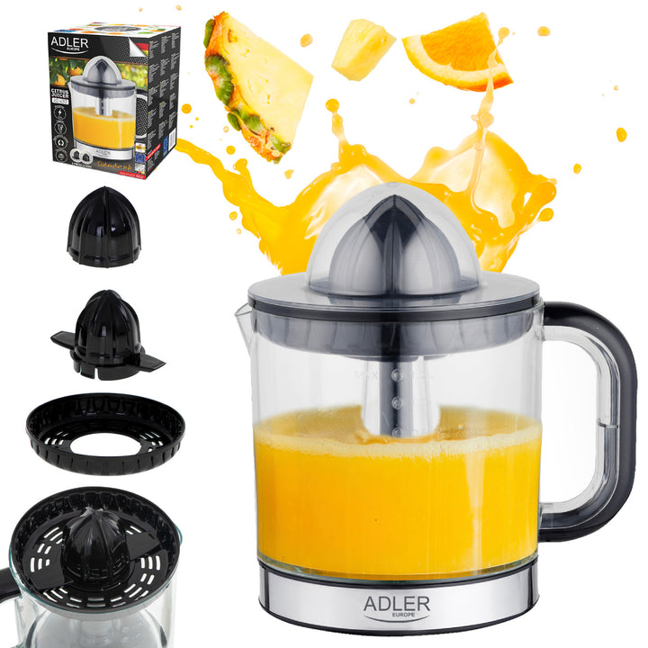 Odšťavňovač citrusů Adler, objem 1,2 l, maximální výkon 60 W, černý, AD 4012