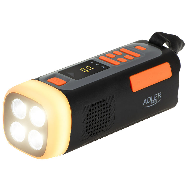 Nouzové rádio Adler, se solárním panelem, klikou a powerbankou, Bluetooth 5.0, LED svítilna 4 W, 4500 mAh, AD 1920