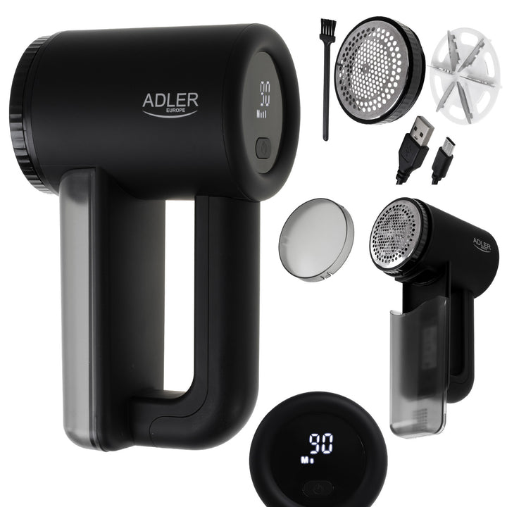 Adler odstraňovač žmolků, LCD displej, 3 rychlosti, černý, AD 9617 black