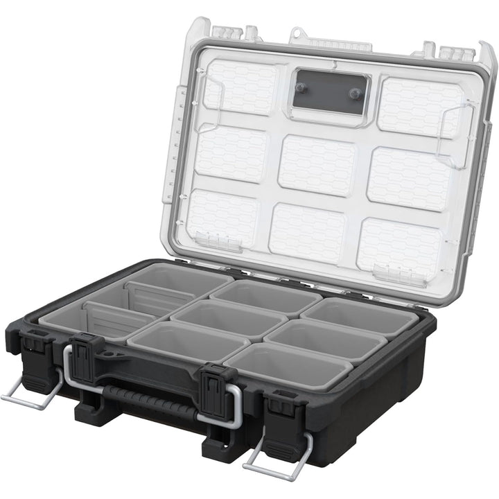 Organizér na nářadí Keter ROC Pro Gear 2.0, držák pro montáž na zeď, průhledný a odolný kryt, těsnění chránící před prachem a vodou, kovové západky, 256983