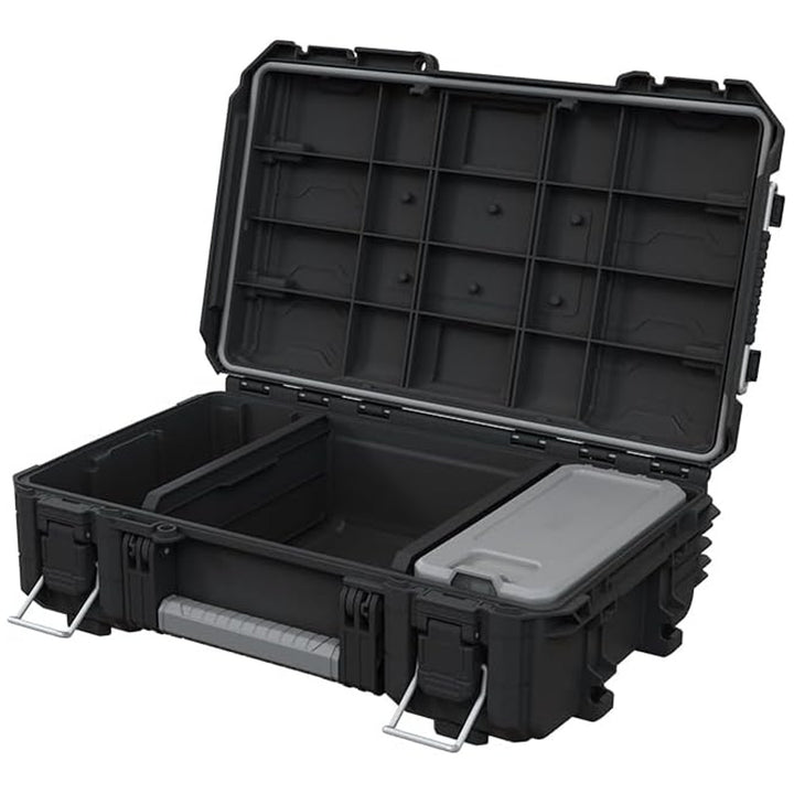 Kufr na nářadí Keter ROC Pro Gear 2.0, nosnost 36 kg, místo pro visací zámek, těsnění chránící před prachem a vodou, organizér s víkem v balení, možnost zavěšení na zeď, 256979