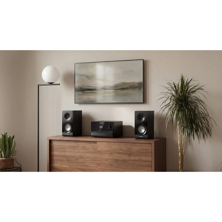 Mikrotower Blaupunkt, výkon 100 W RMS, tuner DAB+, LED displej, FM rádio, teleskopická anténa v sadě, konektor HDMI ARC, CD/MP3/USB/BT, budík s funkcí alarmu, MS49DAB