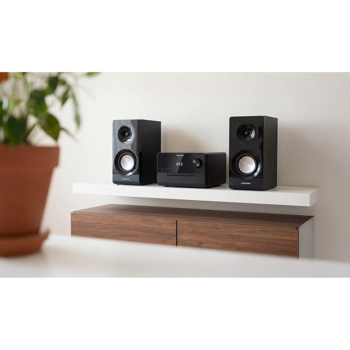 Mikrotower Blaupunkt, výkon 100 W RMS, tuner DAB+, LED displej, FM rádio, teleskopická anténa v sadě, konektor HDMI ARC, CD/MP3/USB/BT, budík s funkcí alarmu, MS49DAB