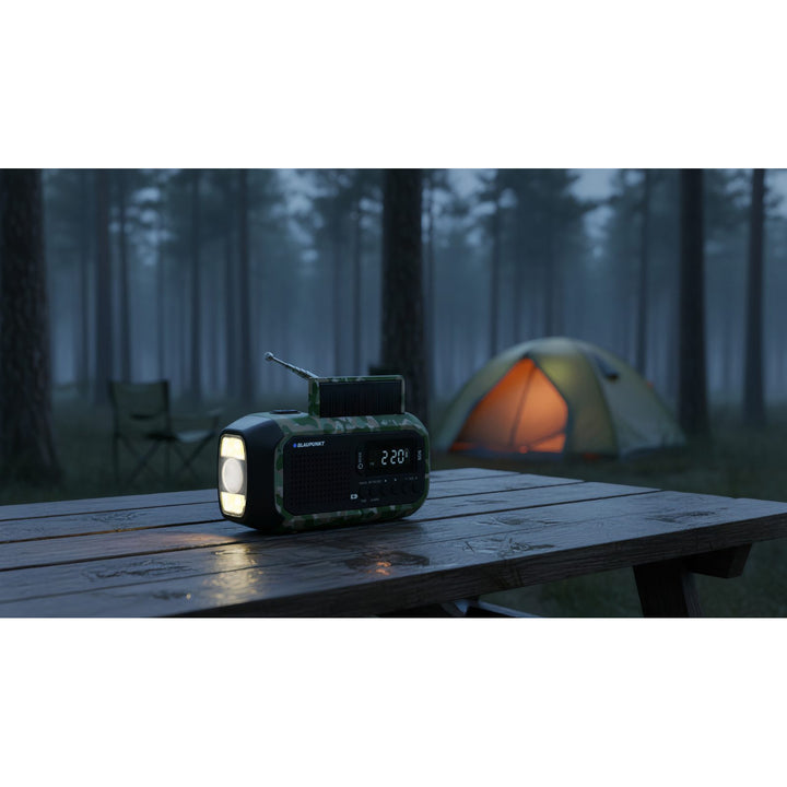 FM alarmní rádio Blaupunkt, LED svítilna, lampička na čtení, trojitý nabíjecí systém, SOS alarm, ER20GC