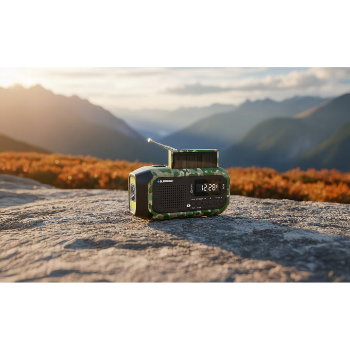 FM alarmní rádio Blaupunkt, LED svítilna, lampička na čtení, trojitý nabíjecí systém, SOS alarm, ER20GC