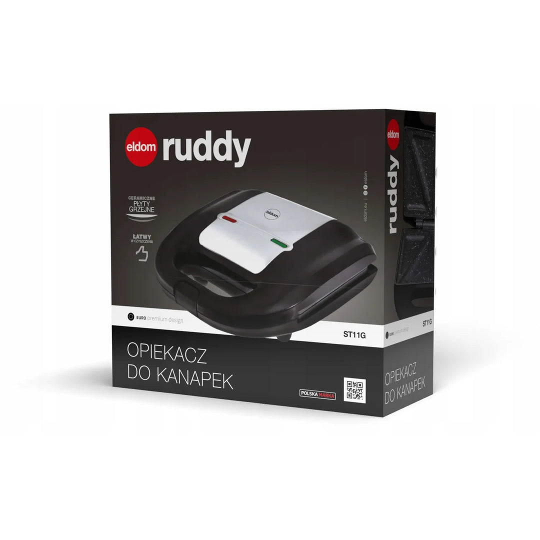 Sendvičovač Eldom, nepřilnavý keramický povrch, rychlý ohřev, výkon 750 W, rychlé čištění, signalizační LED kontrolka, protiskluzové nožičky, ST11G