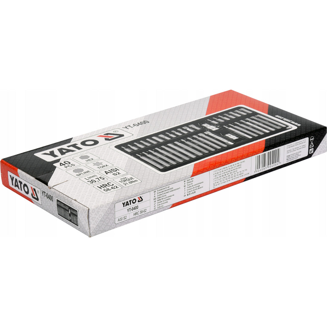 Profesionální sada bitů Yato, Torx, Spline, Hex, z legované nástrojové oceli S2, vysoká tvrdost HRC 58 62, v kufříku, YT-0400
