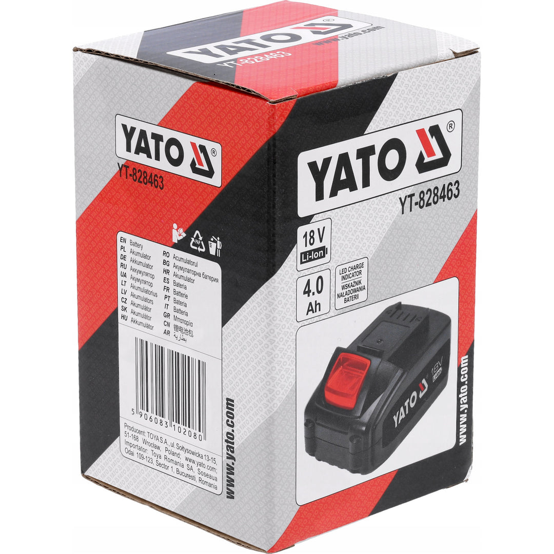 Akumulátor pro elektrické nářadí Yato, pro řadu 18 V, energie 72 Wh, max. výstupní proud 60 A, Li-Ion 4 Ah, YT-828463