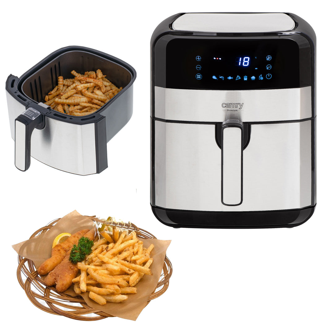 Bezolejová fritéza, 9 programů, 5,0 l, Airfryer, Camry CR 6311 + papírové vložky do fritézy, 16 cm, biologicky rozložitelné, 100 kusů