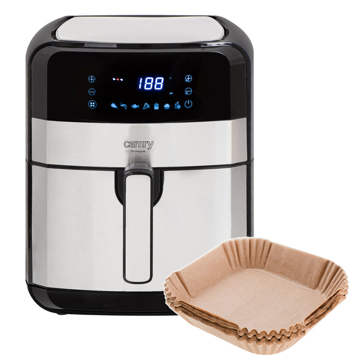 Bezolejová fritéza, 9 programů, 5,0 l, Airfryer, Camry CR 6311 + papírové vložky do fritézy, 16 cm, biologicky rozložitelné, 100 kusů