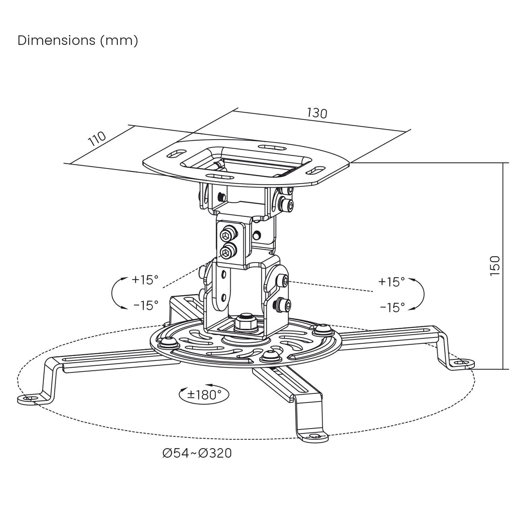 Stropní držák / závěs pro projektor Maclean, 54–320 mm, do 13,5 kg, otočný o 360 stupňů MC-200 B