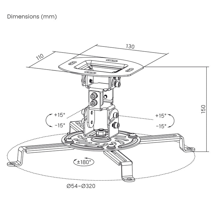 Stropní držák / závěs pro projektor Maclean, 54–320 mm, do 13,5 kg, otočný o 360 stupňů MC-200 W