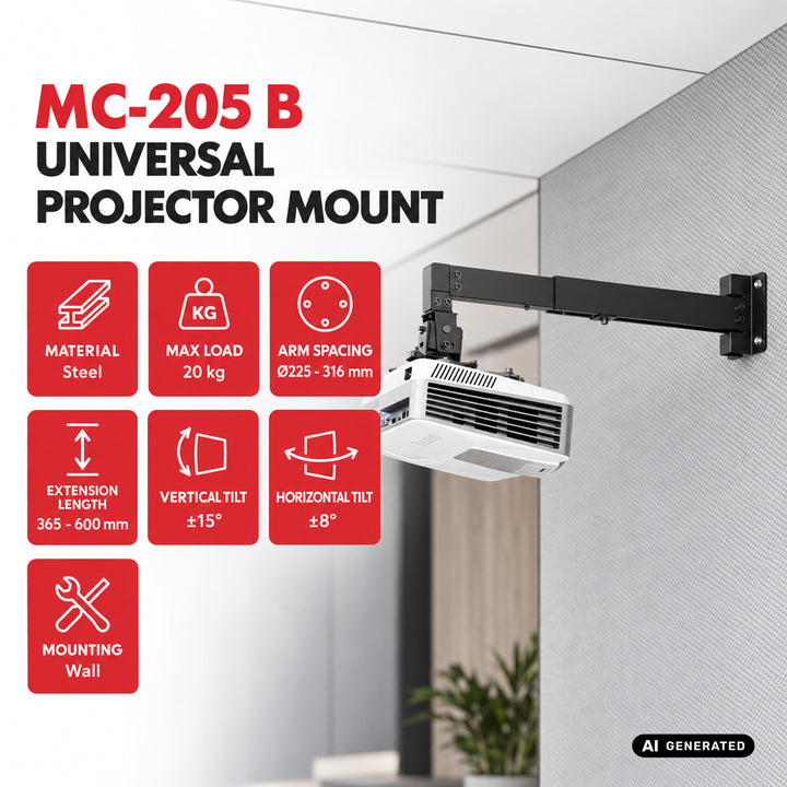 Nástěnný držák / závěs na projektor Maclean, černý, do 20 kg, MC-205 B