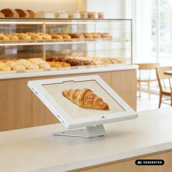 Reklamní držák na tablet Maclean, s aretací, 12,4"–13", iPad Air/Pro, Samsung Tab S10+/S9+/S8+/S7+, 257 × 350 × 22 mm, MC-956 W