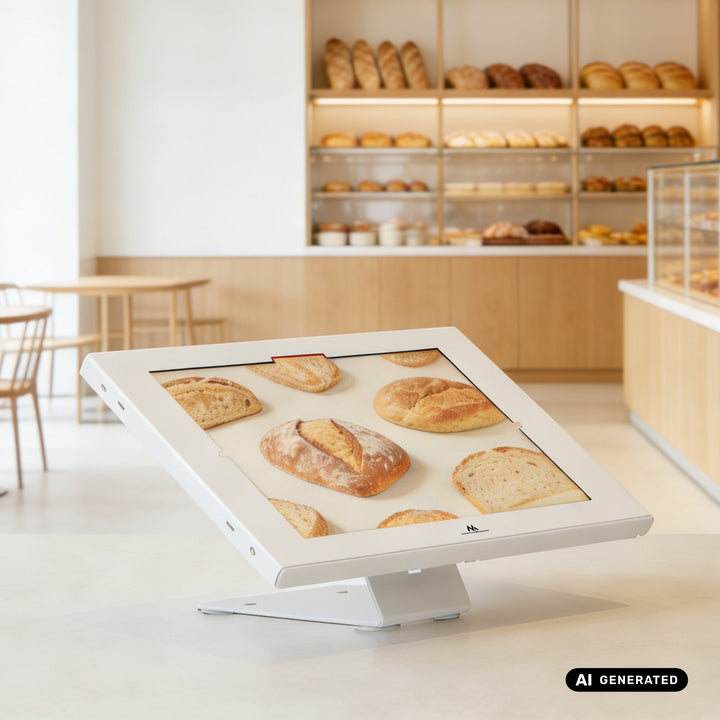 Reklamní držák na tablet Maclean, s aretací, 12,4"–13", iPad Air/Pro, Samsung Tab S10+/S9+/S8+/S7+, 257 × 350 × 22 mm, MC-956 W