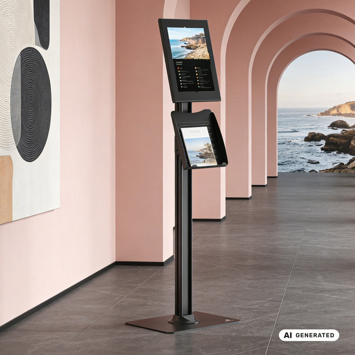 Reklamní držák na tablet Maclean, s aretací. 12,4"–13", iPad Air/Pro, Samsung Tab S10+/S9+/S8+/S7+, 257 × 350 × 22 mm, MC-924 B