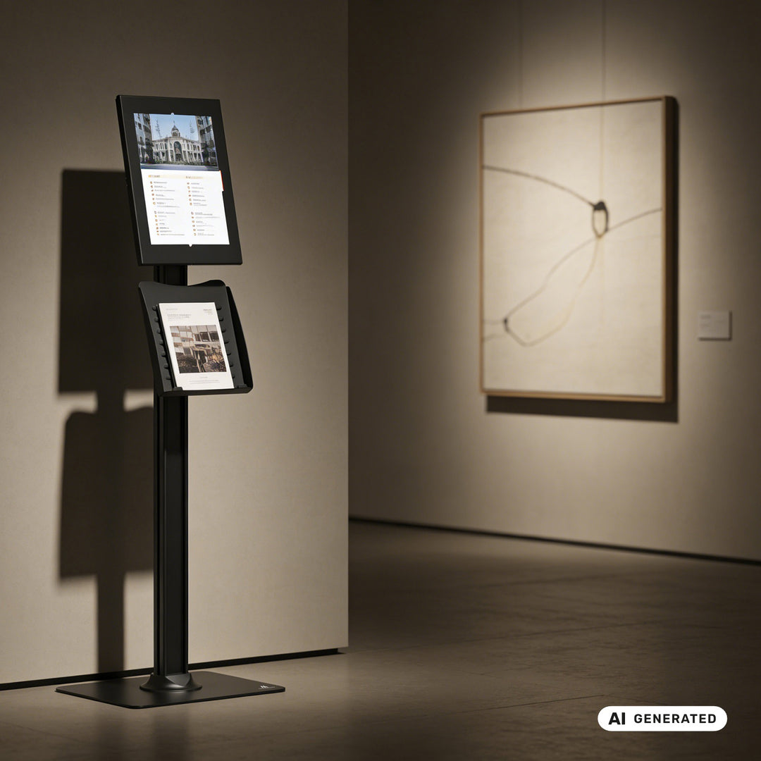 Reklamní držák na tablet Maclean, s aretací. 12,4"–13", iPad Air/Pro, Samsung Tab S10+/S9+/S8+/S7+, 257 × 350 × 22 mm, MC-924 B