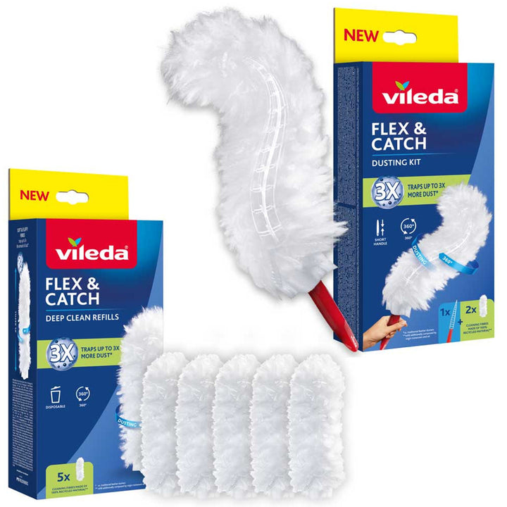 Mop na prach Vileda Flex&Catch, s krátkou rukojetí, ochrana proti sklouznutí, flexibilní hlavice + 5 náhradních vložek